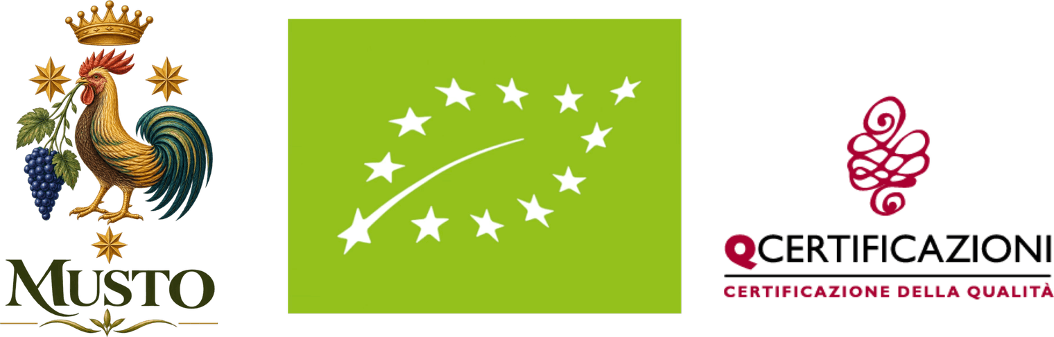 Musto brand, EU organic farming logo and Q Certificazioni logo